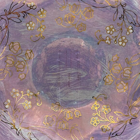 Florescent Purple Ruffled Hand Painted Gold Trim Decor Plate Vtg - Picture 2 of 4